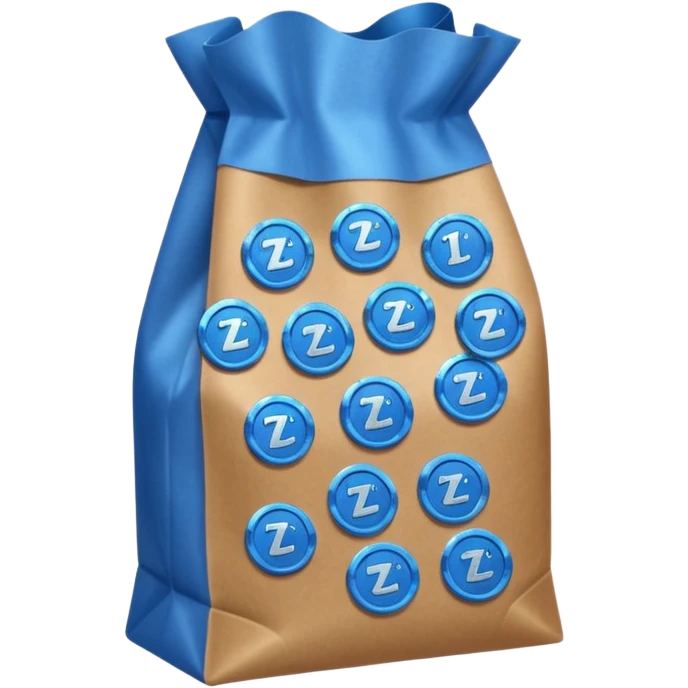 brown bag of blue coins emoji