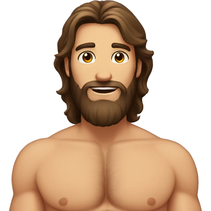 Tall Shirtless man with long brown hair and beard  emoji