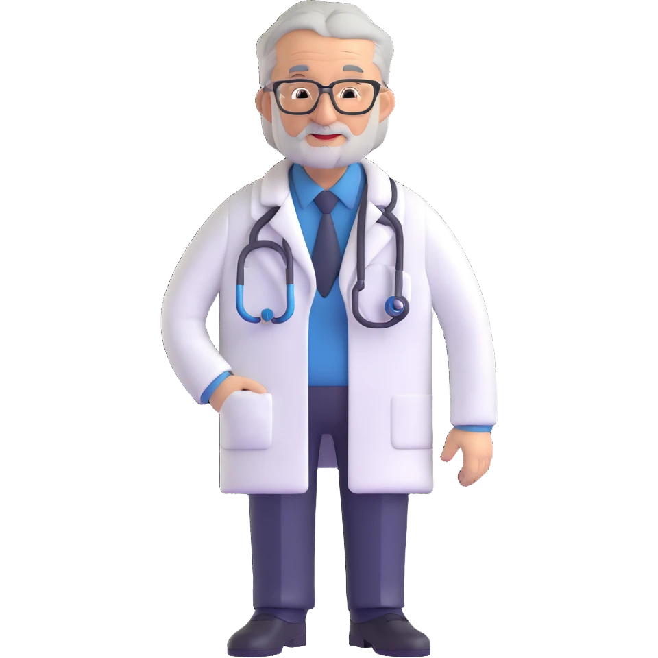 mature 60 year old doctor with stethoscope, gray hair, professional looking but not elderly emoji
