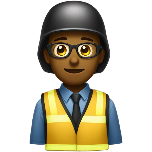 Trabalhador negro com capacete de segurança amarelo e óculos emoji