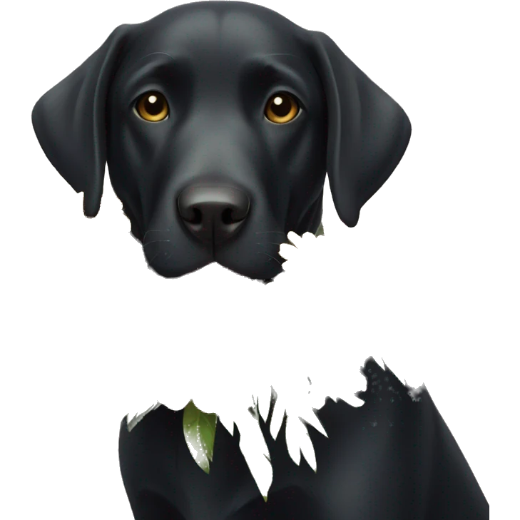Black Labrador with bouquet of flowers  emoji