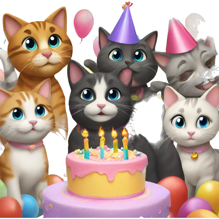 six cats birthday party emoji