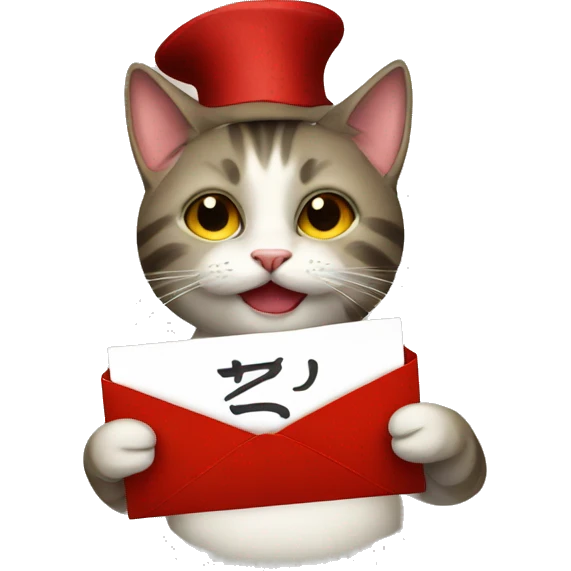 cat holding red letter emoji