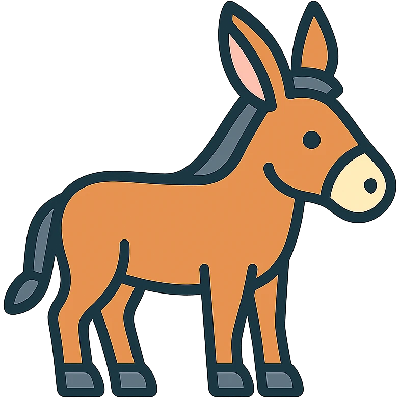 donkey, lineal color icon with black outlines, simple and modern emoji