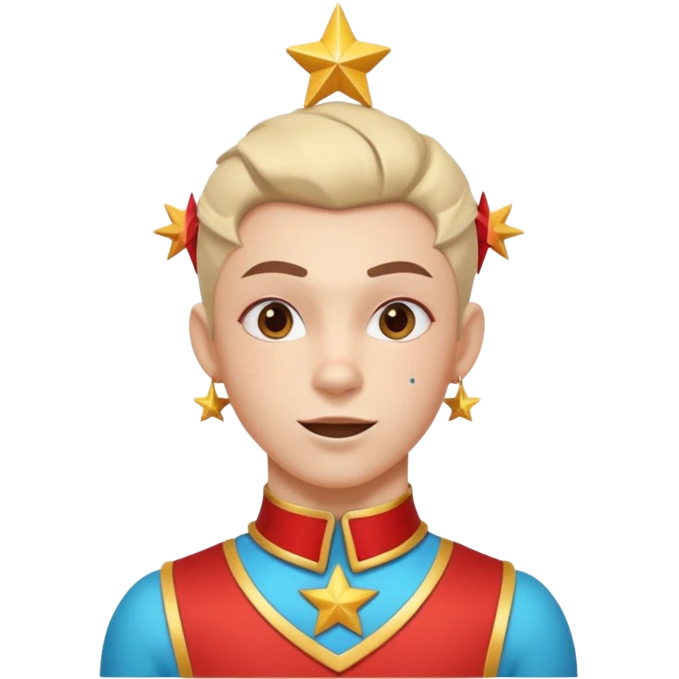 circus acrobat portrait, head and shoulders only, sporty costume collar, energetic expression, star accessories, 3D cartoon, mobile game icon style, clean background, no text, no watermark
 emoji