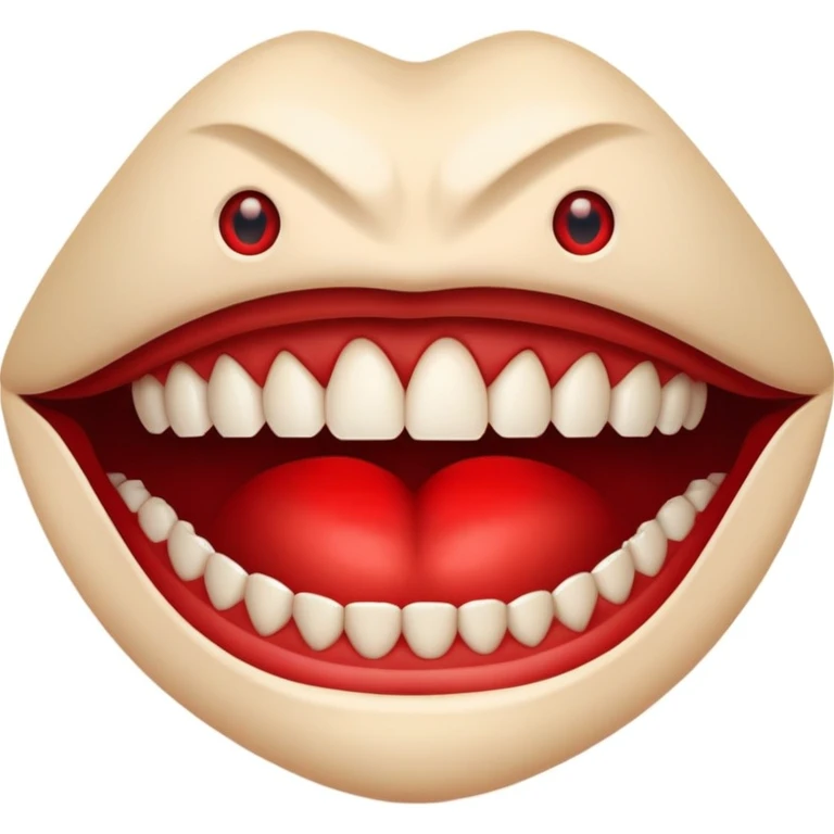 A mouth was very sharp teeth surrounded by red eyes emoji