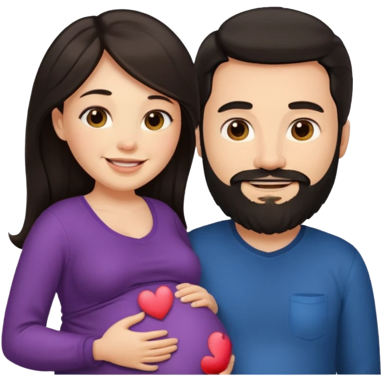Una mujer embarazada y un hombre con barba ambos cabello oscuro  emoji