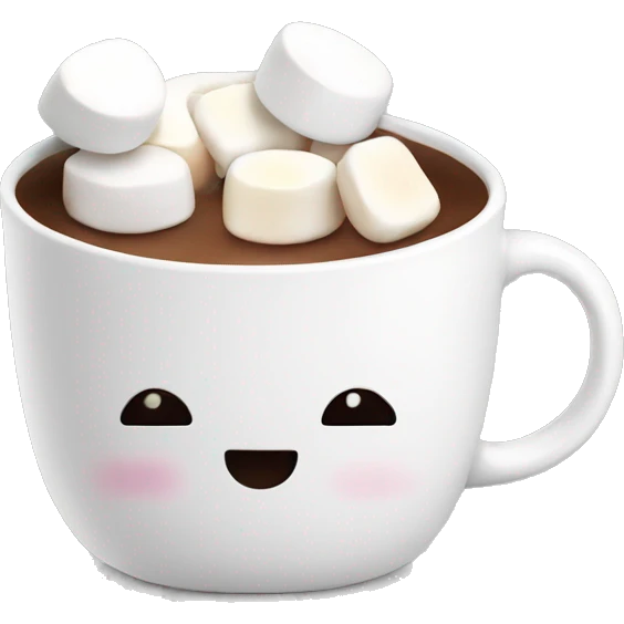 White cozy mug with hot chocolate and marshmallows on top emoji