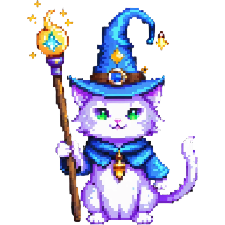 cat wizard with magic wand and wizard hat emoji