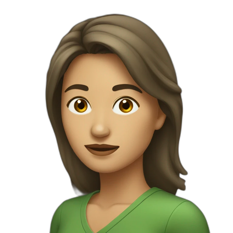 Mujer de 28 años con pelo castaño y lacio y ojos verdes emoji