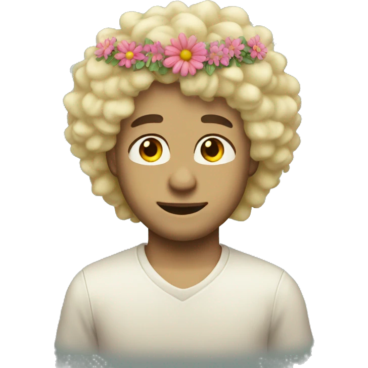 blonde fluffy hair soft man emoji wearing a flower crown emoji