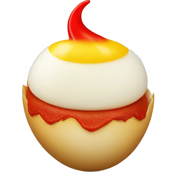Deviled egg with red horns and a red tail emoji