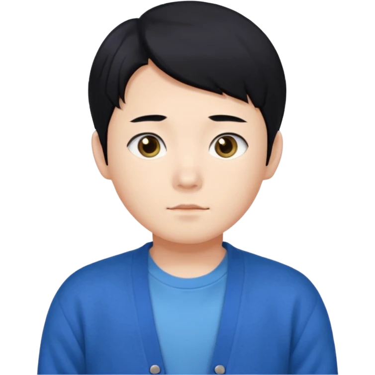 korean boy wearing blue cardigan black hair and white t shirt hazel eyes cute emoji