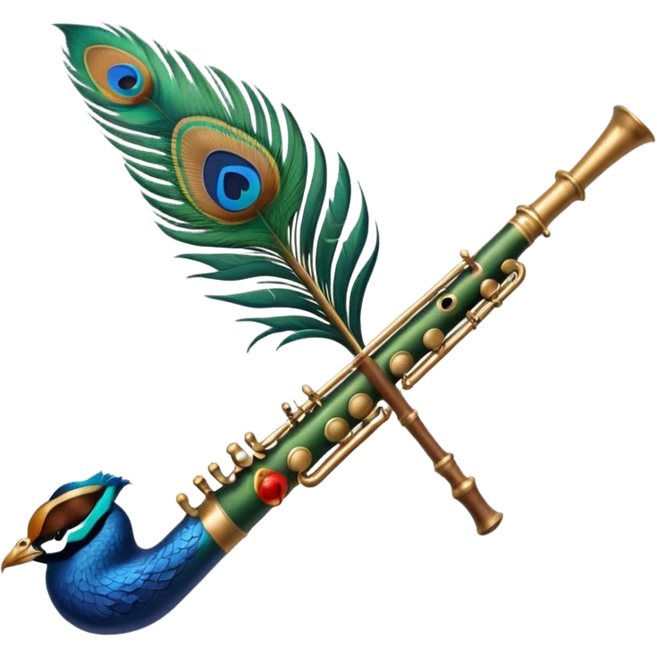 Normal Flute attached with peacock feather emoji