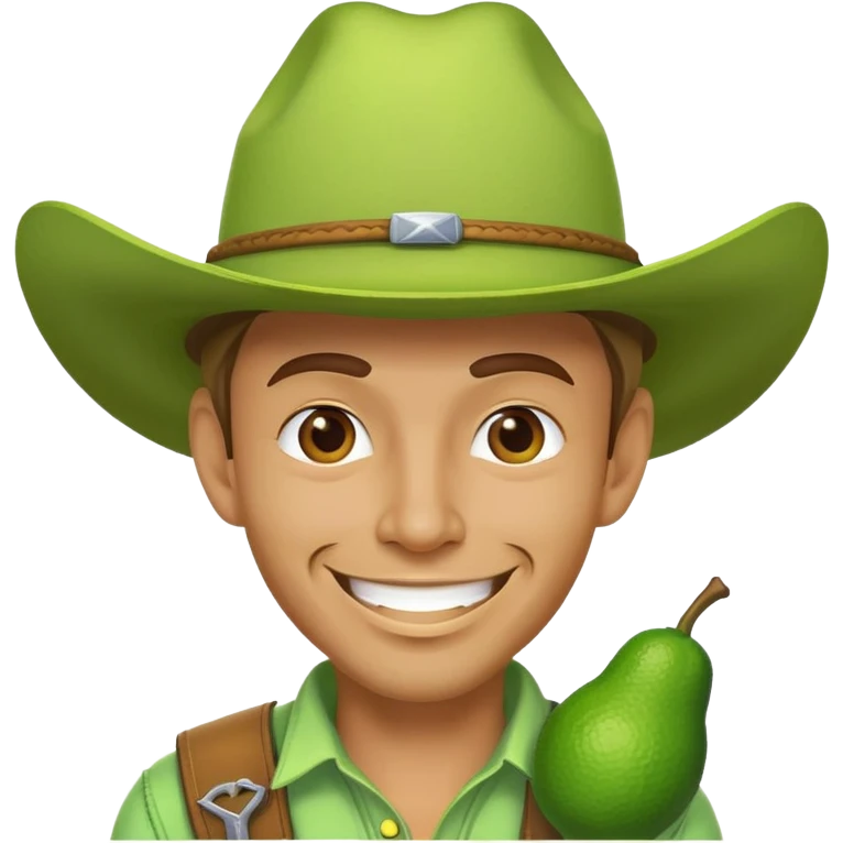Cowboy face with a large lime green hat and a grin emoji