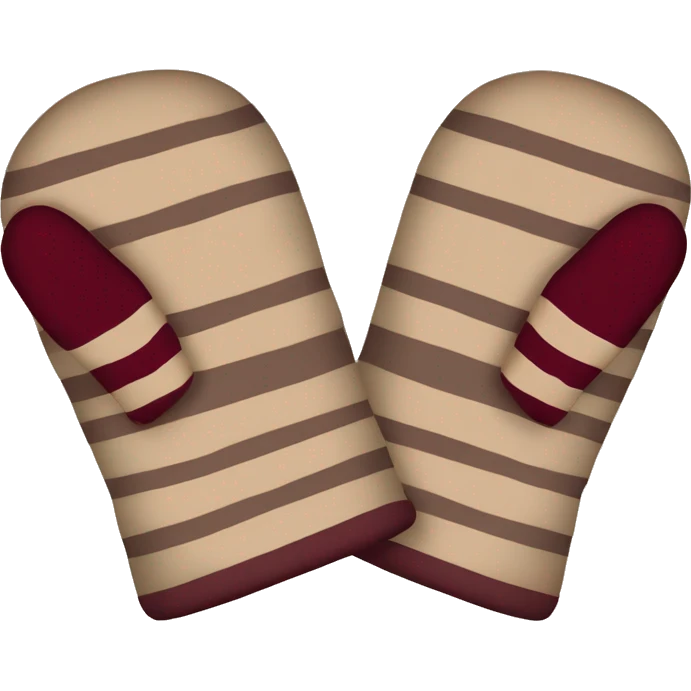 Beige and Burgundy striped mittens  emoji