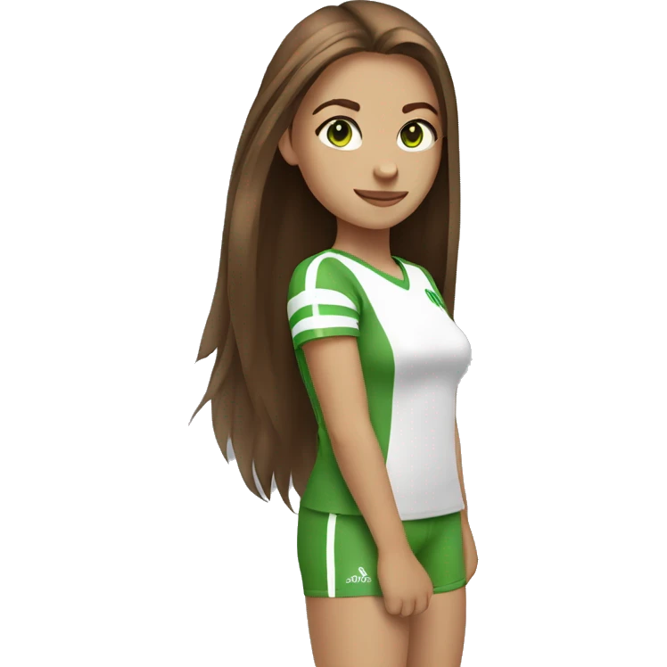 Sporty girl with brown long hair and green eyes emoji
