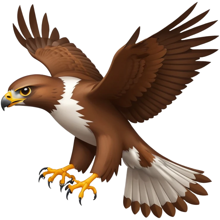 An emoji of a hawk, with sharp eyes and a sleek, aerodynamic body. The bird is in flight, wings spread wide, symbolizing speed, focus, and precision. Simple and bold design with a fierce, determined look emoji