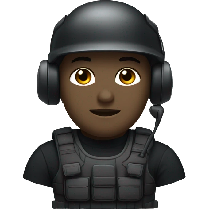 operator dressed in black with a milatary helmet, without glasses, wearing a headset, preferably male white emoji