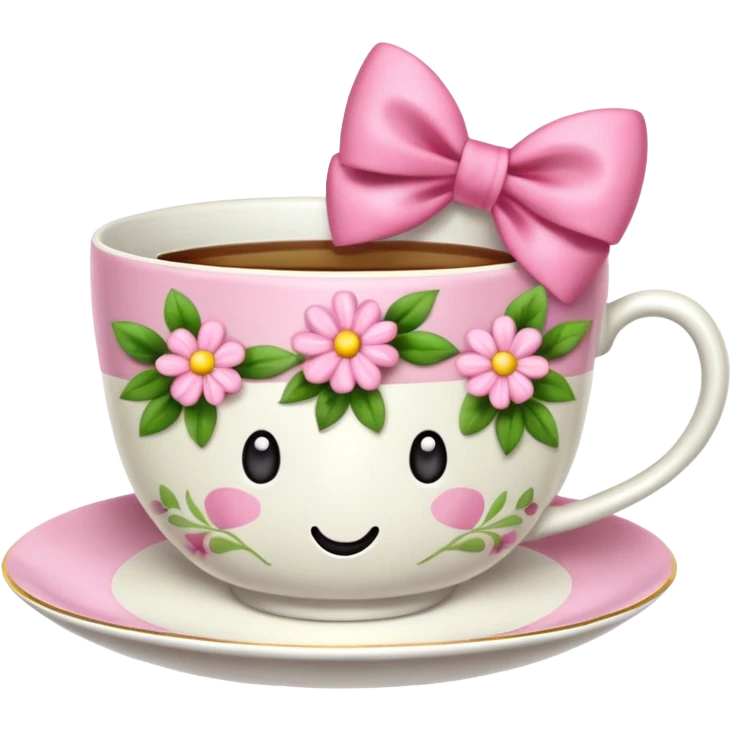 Floral teacup with pink bow emoji