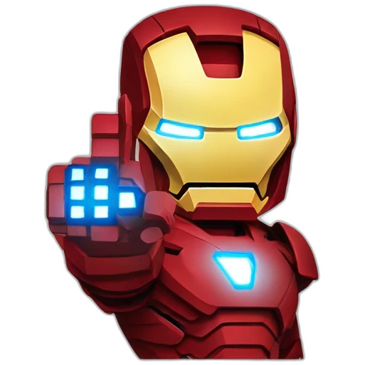 iron man in pixel art showing the finger emoji