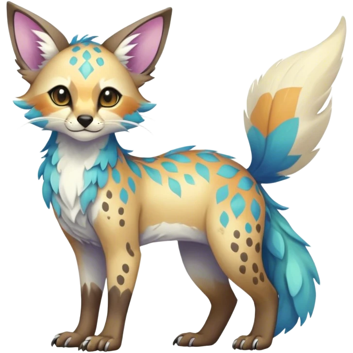 Epic Feral Rare Fantasy shiny colorful pastel Vernid-Trico-species by LiLaiRa, random markings, tufted tail, tufted ears, full body emoji