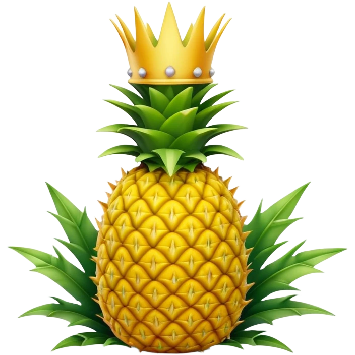 Cinematic Realistic Pineapple Emoji, Tropical and vibrant, with a golden-yellow textured skin and a crown of spiky green leaves on top. The body of the fruit is sharply geometric, its surface rich with natural patterns. Soft glowing outline, capturing the essence of exotic sweetness and tropical flair in a fresh pineapple! emoji