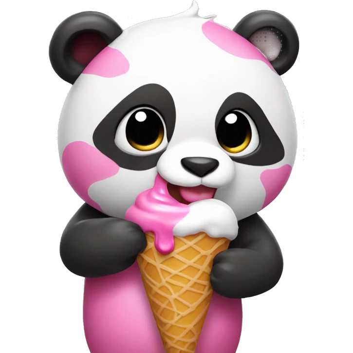 Pink Panda eating ice cream emoji