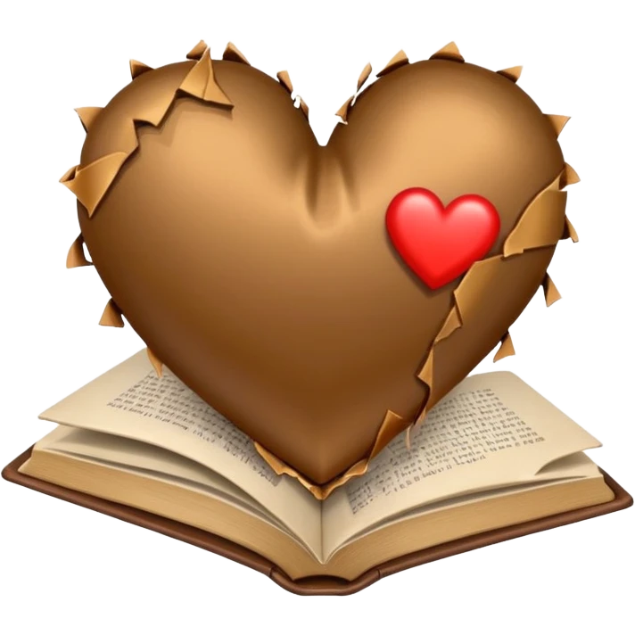 Broken Brown satin heart with book emoji