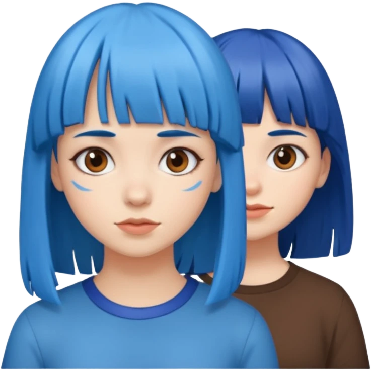 Girl with blue hair and bangs and girl with brown hair and bangs emoji