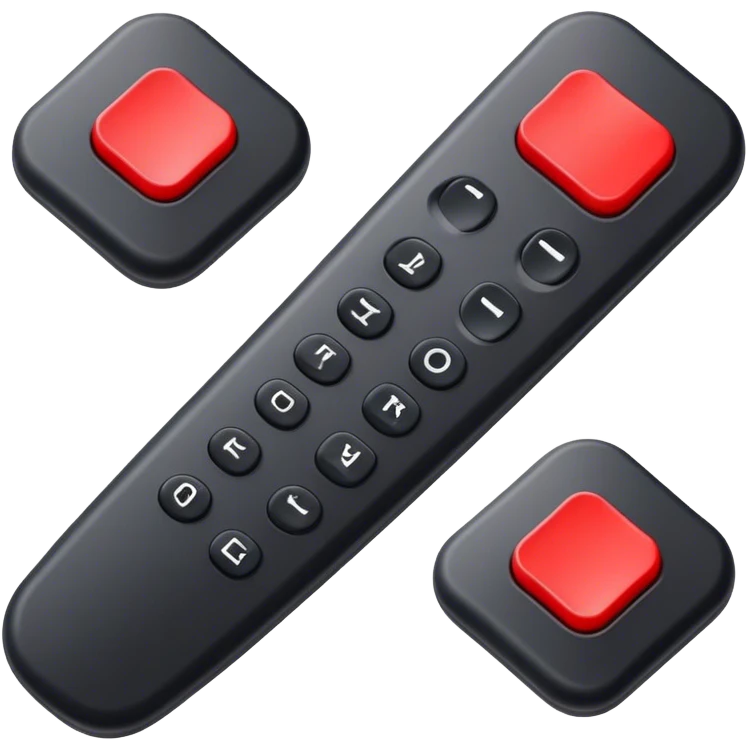 black tv remote  control with red border,  2Dimensions. Only 5 buttons, 4 in black and one big red button in the center emoji