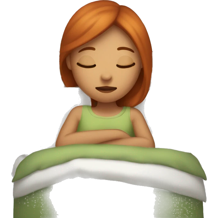 Woman with copper hair sleeping in her bed  emoji