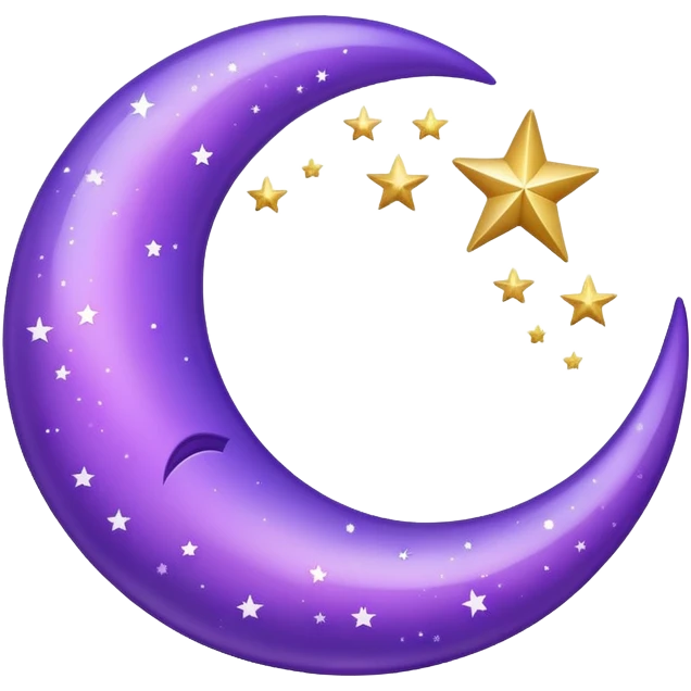 Purple crescent moon with sparkly stars emoji