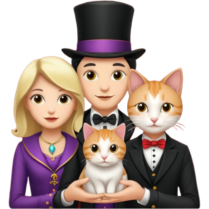 magician couple and their pet cat emoji