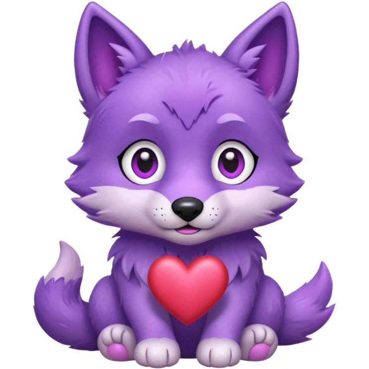 Cute purple wolf pup with heart emoji