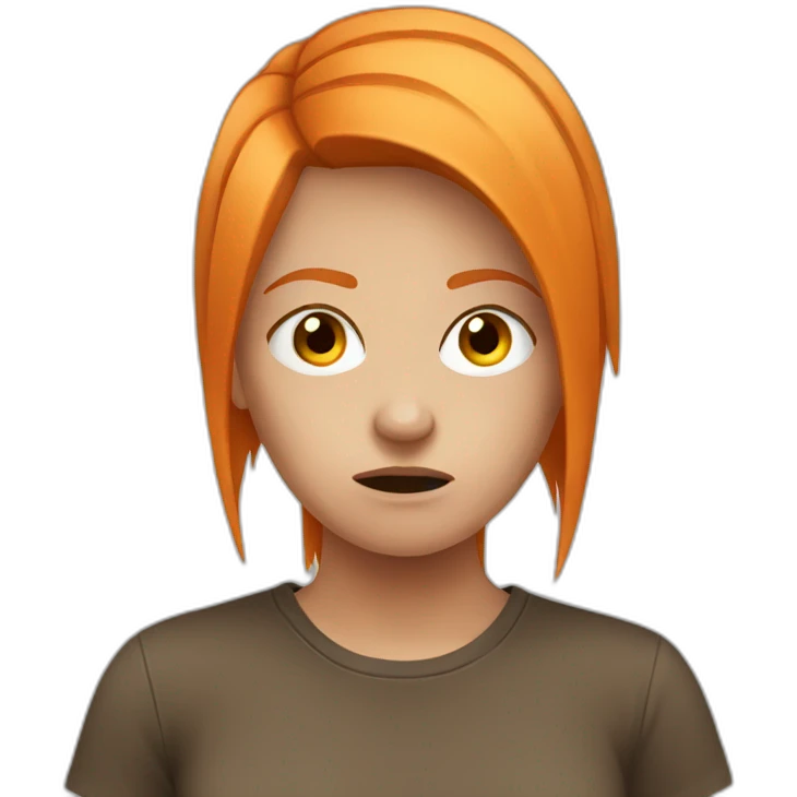 angry girl with straight orange hair in a brown t-shirt emoji