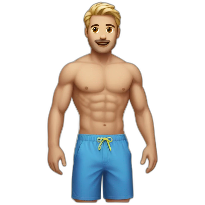 guy with sixpack wearing swim shorts emoji