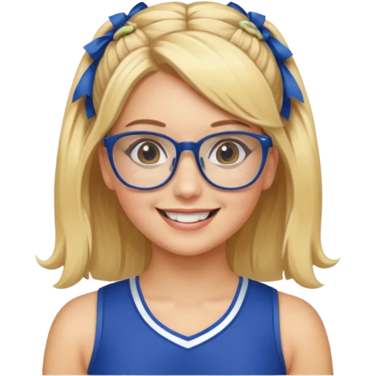  Sexy Dominatrix blonde hair and glasses full body in a cheerleaders outfit  hair ties back emoji