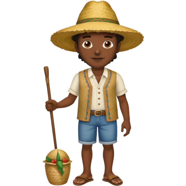 Gars Créole réunionnais ti jean chapeau paille savate  au pieds  emoji
