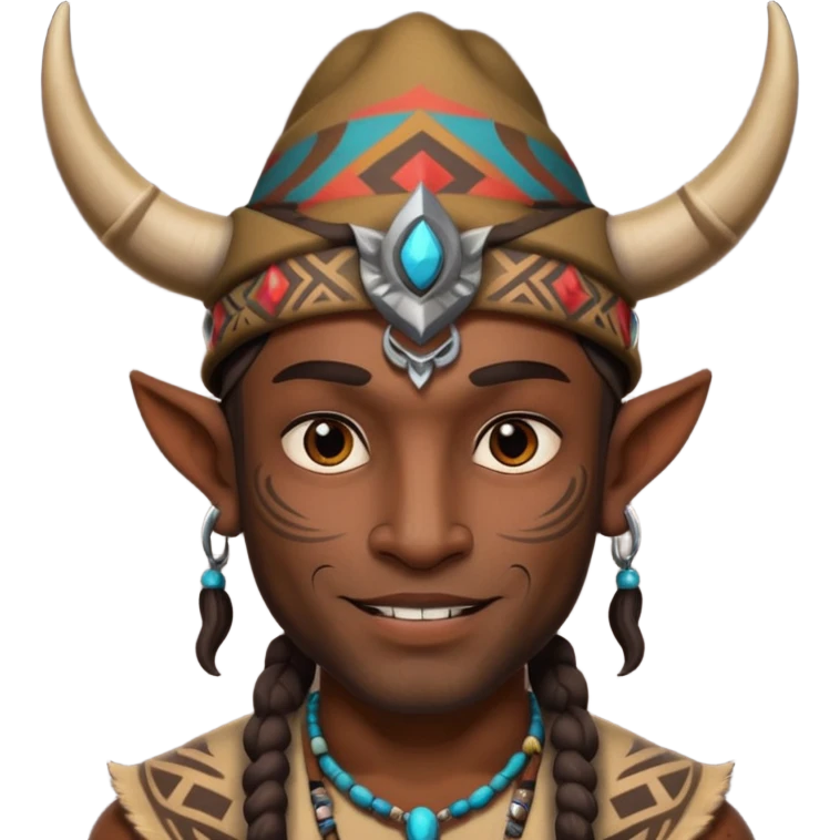 Man with horned hat — tribal tattoos, smirk. emoji