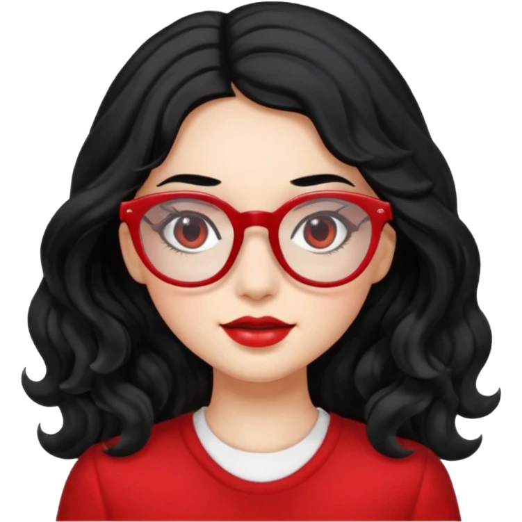 Beautiful girl,Black hair,wavy hair，long hair,Black eyes,Chinese rojo y lentes emoji