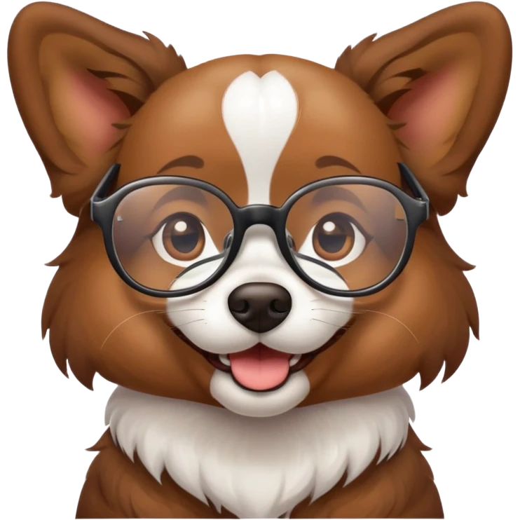 dog wearing glasses with a sweet smile emoji