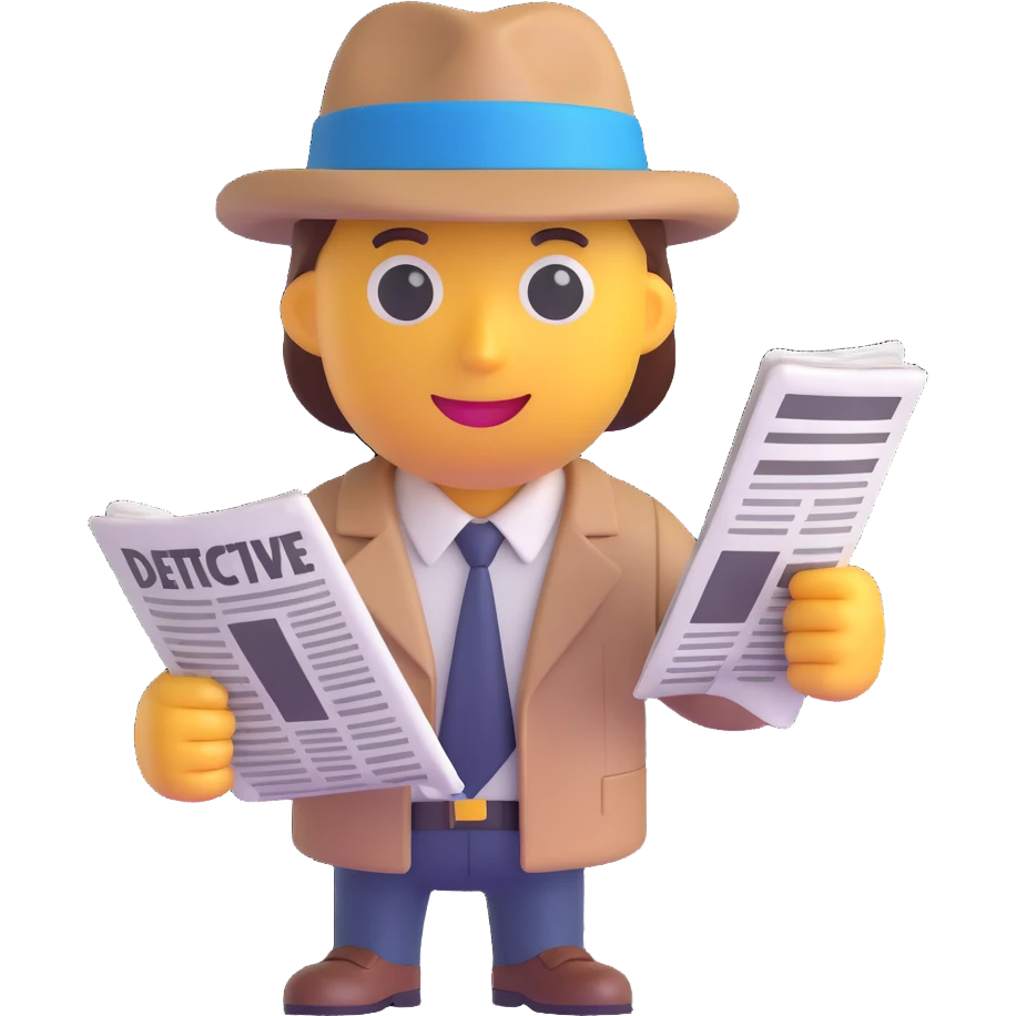 detective holding a newspaper in front of their face, only the detective's hat visible above the newspaper, 3D emoji style emoji