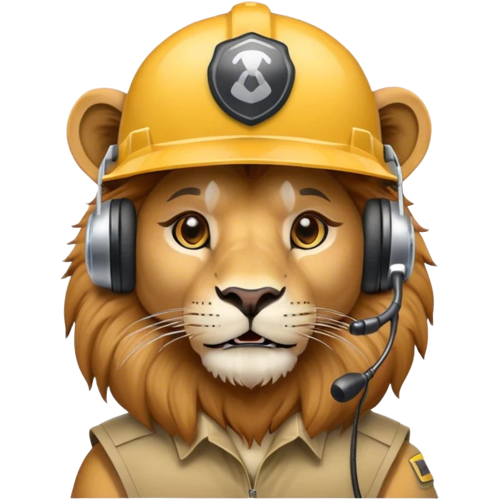 Head of Simple cute Lion wear helmet and call center headset emoji