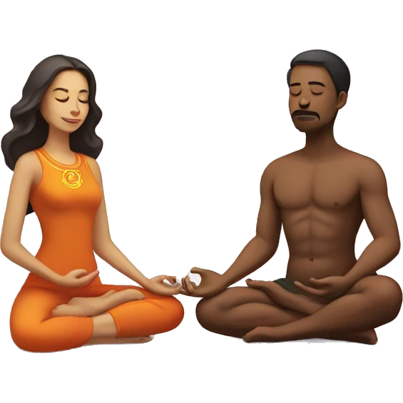 Man and woman couple with 7 chakra symbols meditating emoji