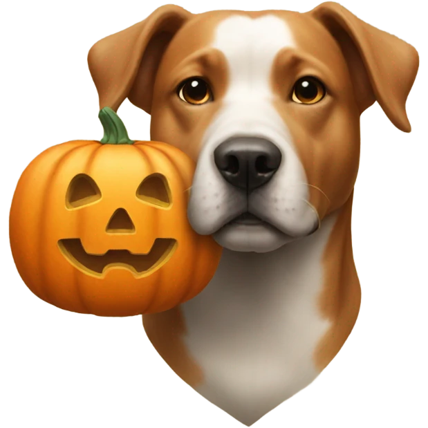 Dog with a pumpkin y vos Head emoji
