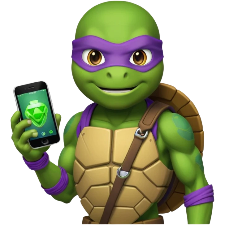 Donatello from Teenage Mutant Ninja Turtles, emoji style, with a hologram device and a tech accessory emoji