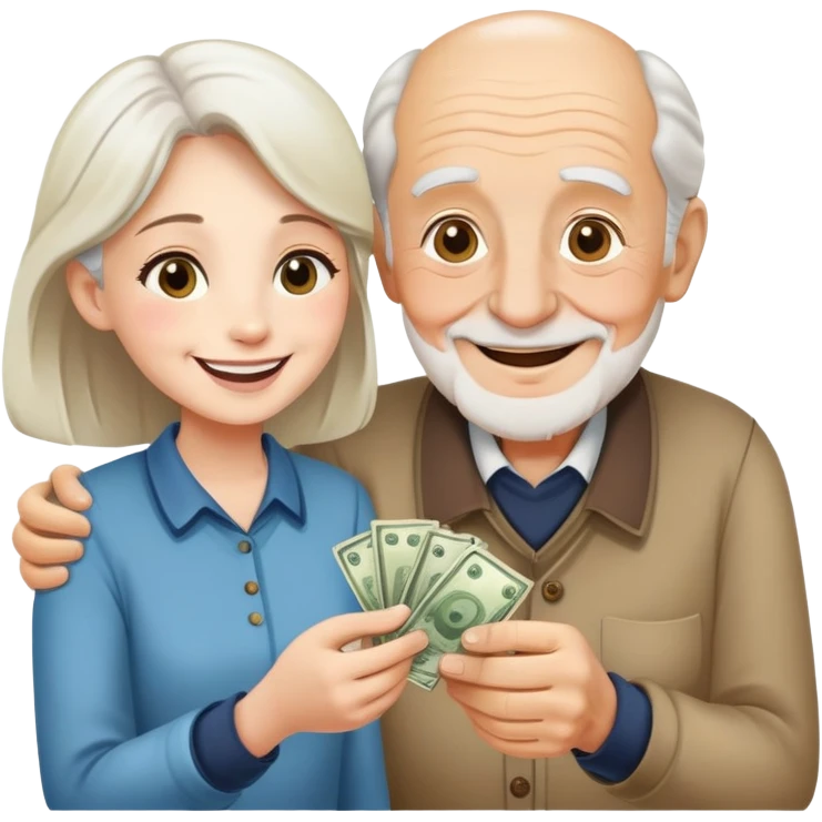 Kind elderly grandfather giving money to young adult woman who needs financial help, supportive family moment emoji