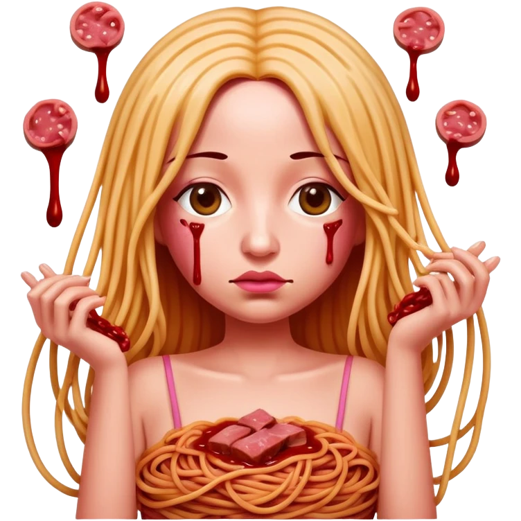  SPAM meat melted pink dripping sauce spaghetti dress piggy monalisa portrait emoji