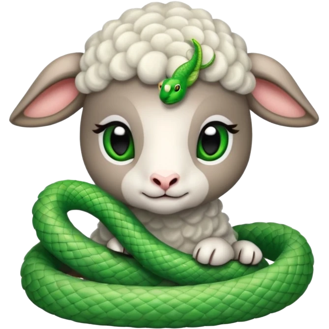 Lamb in love with a cute green snake emoji
